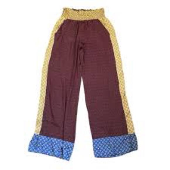 Aerie Colorful Patchwork Boho Hippie Wide Leg Pull On Festival Pants size Medium - Picture 2 of 7